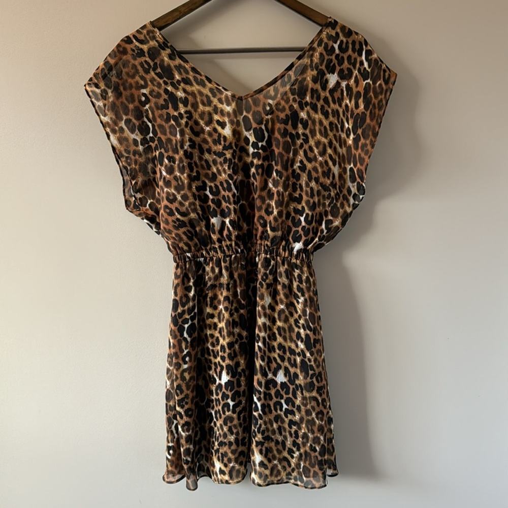 Express Sheer Lined Leopard Print Mini Dress Size… - image 2